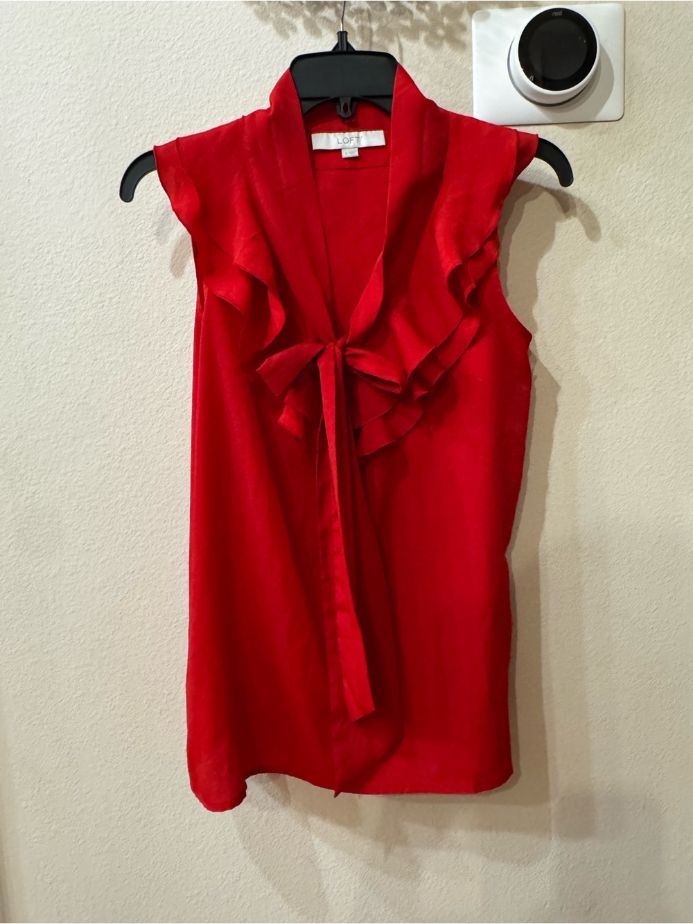 Loft Vibrant Red Ruffle Tie Blouse Top Size Small